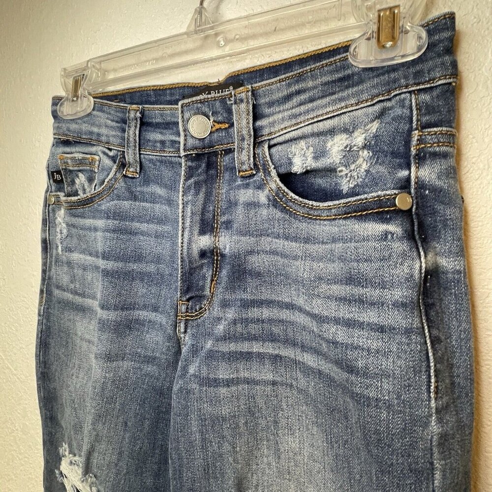 Judy Blue Slim Fit Jeans 0/24 Distressed Medium Wash Mid Rise Stretch Denim - Picture 2 of 13